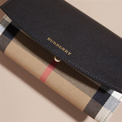 burberry house check and leather continental wallet